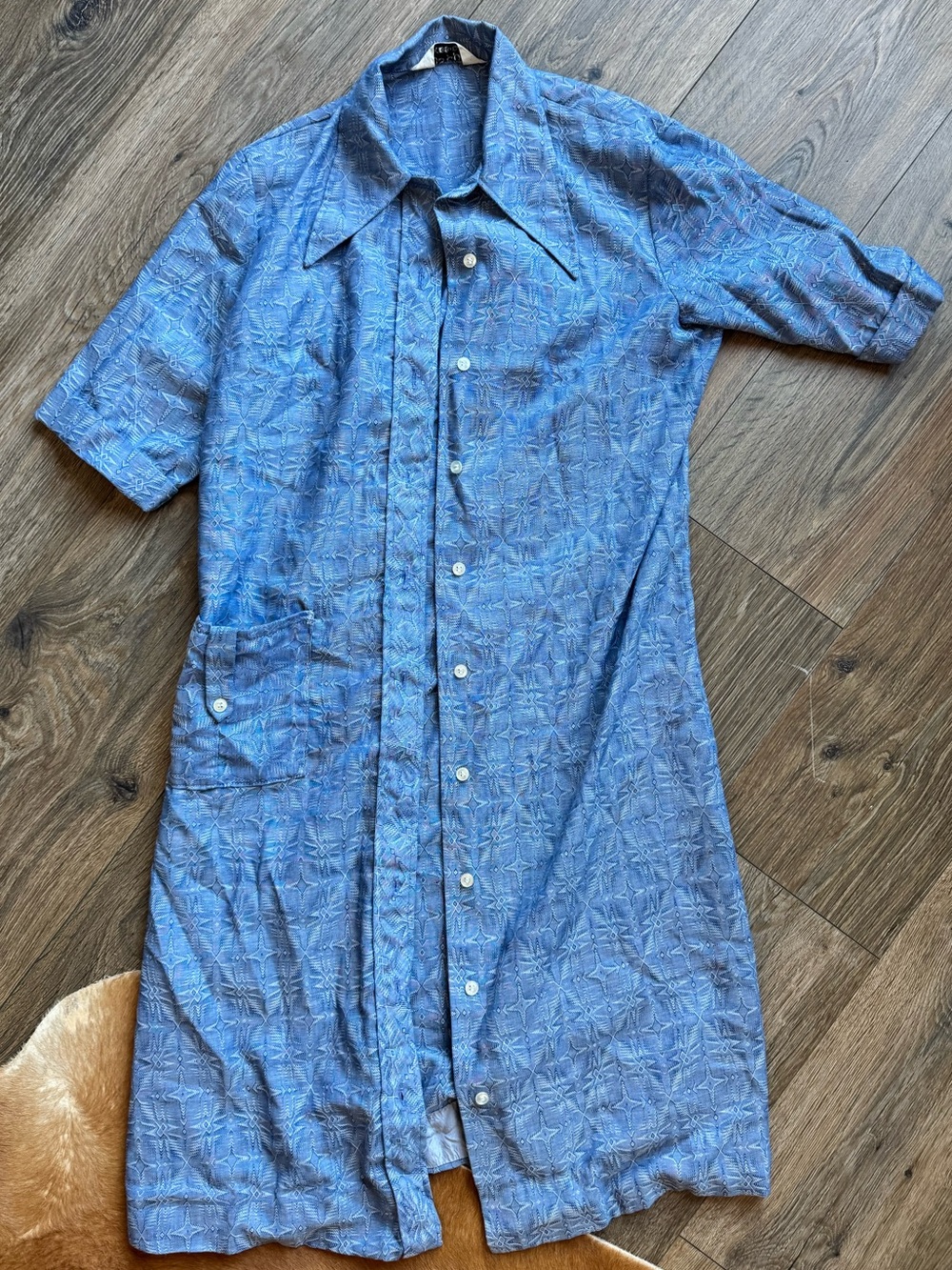 Vintage Women’s Short-Sleeve Button-Up Shirt Dress - Blue